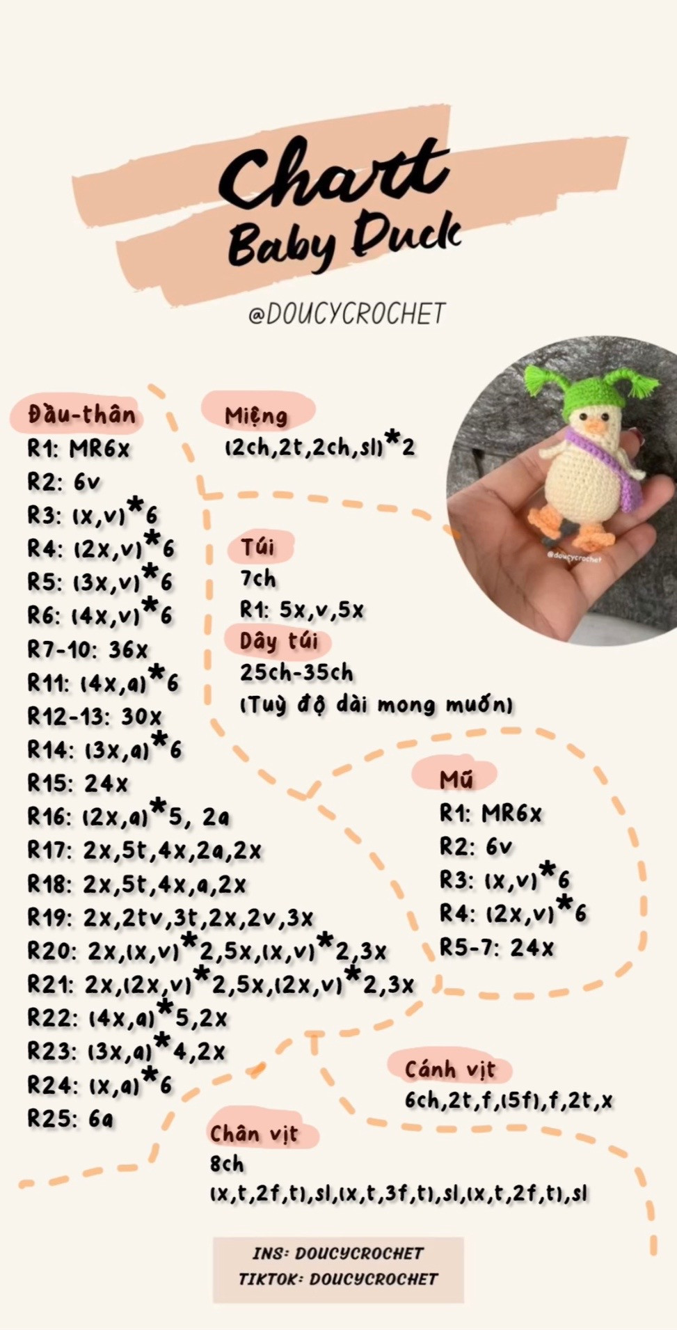 chart hướng dẫn móc baby duck