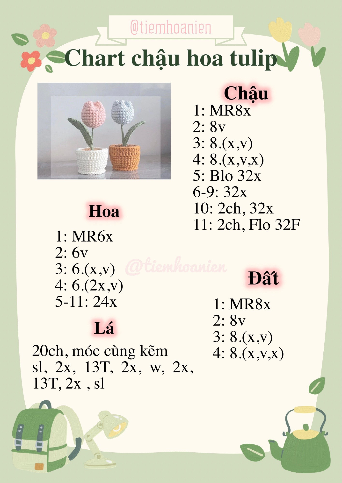 chart hướng dẫn móc chậu hoa tulip