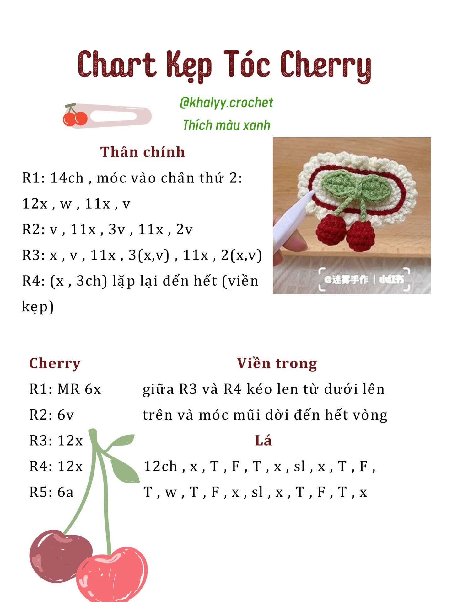 chart kẹp tóc cherry, chart kẹp tóc hoa