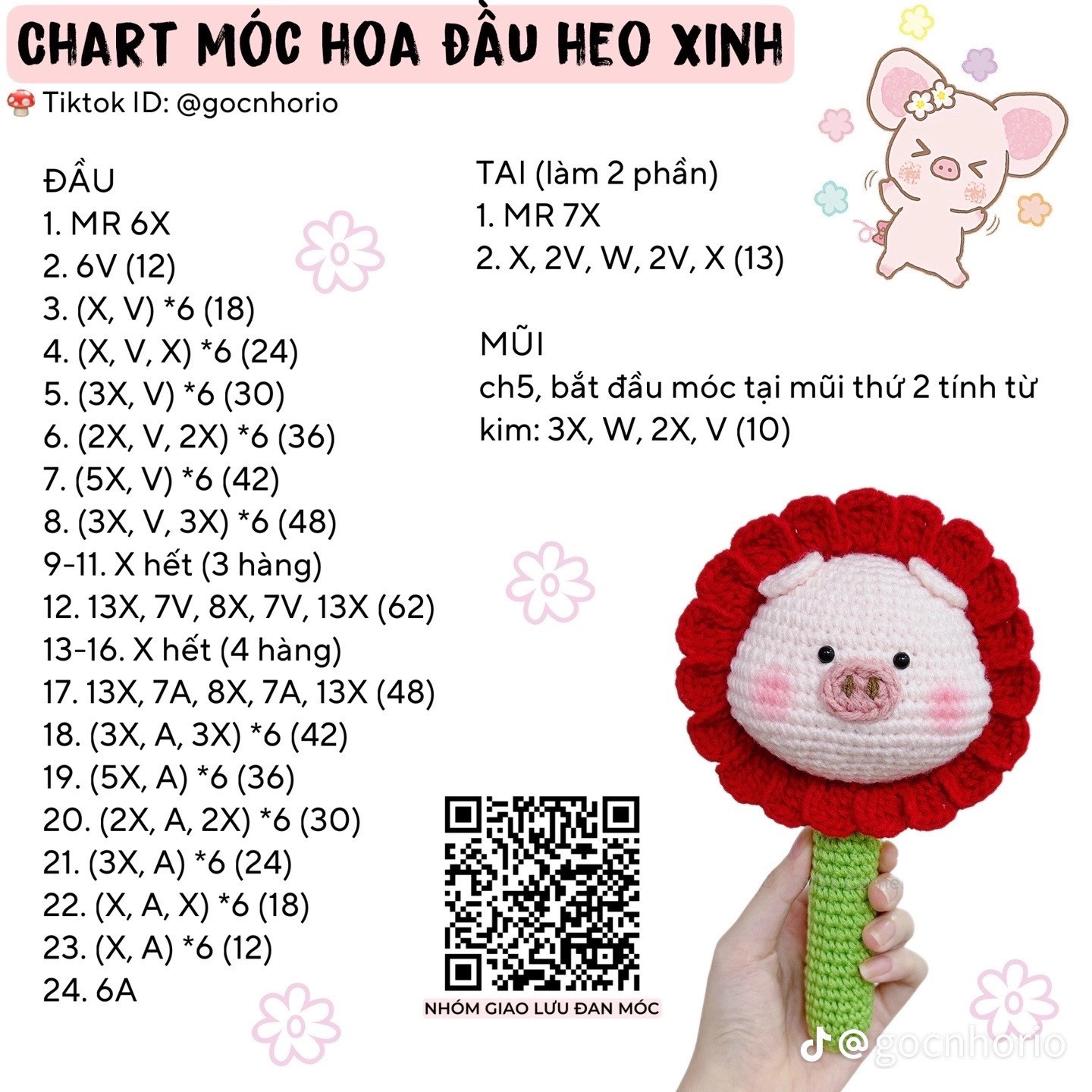 Chart móc hoa đầu heo xinh