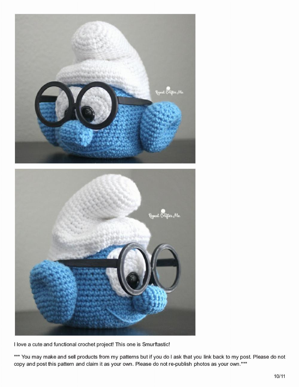 Crochet brainy smurf glasses holder (free amigurumi pattern)