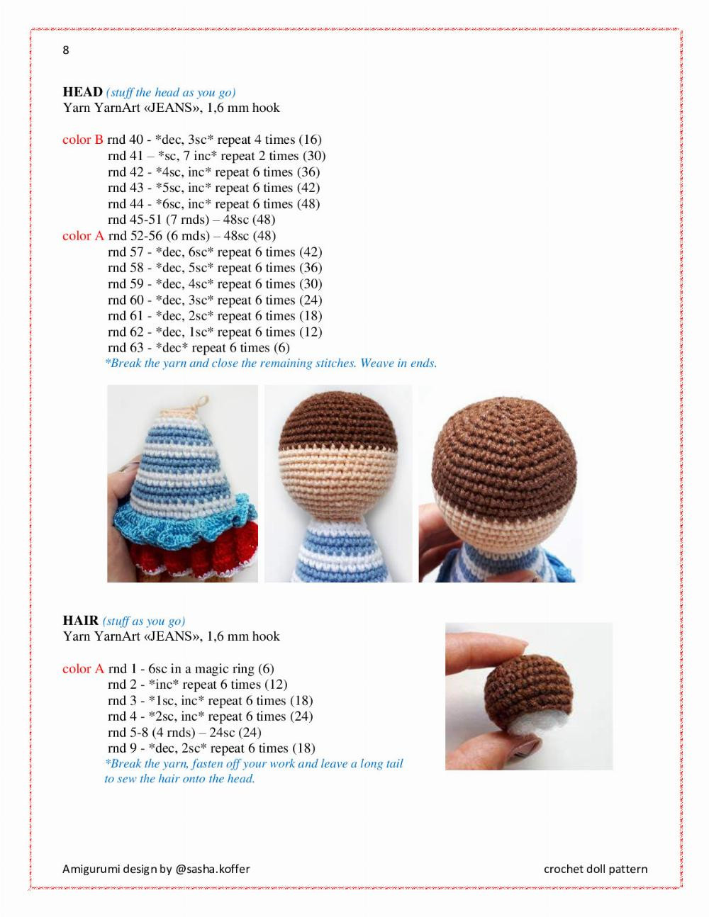 CROCHET DOLL with brown hair (CROCHET DOLL PATTERN by @sasha.koffer)