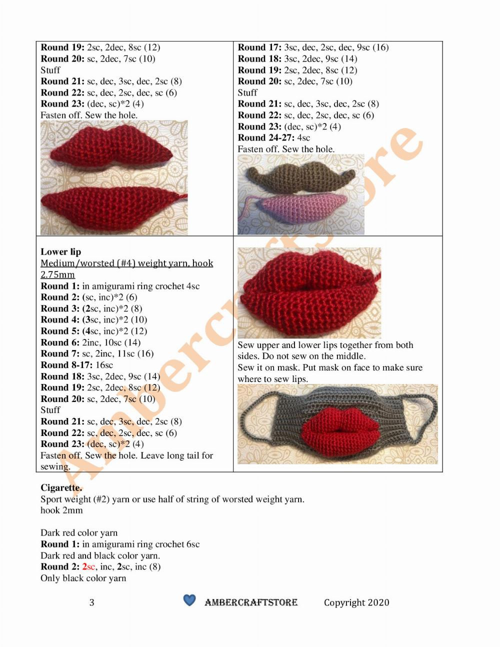 Crochet mask with lips PATTERN