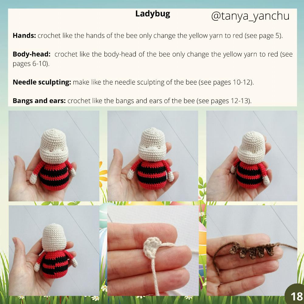 Crochet Pattern "Easter babies in the pots" (bee, ladybug and daisy)