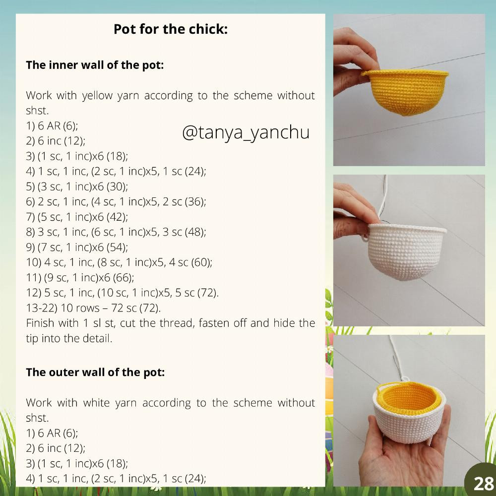 Crochet Pattern "Easter babies in the pots" (bunny, chick and carrot)