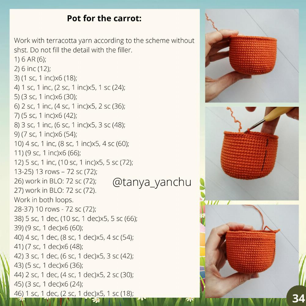 Crochet Pattern "Easter babies in the pots" (bunny, chick and carrot)