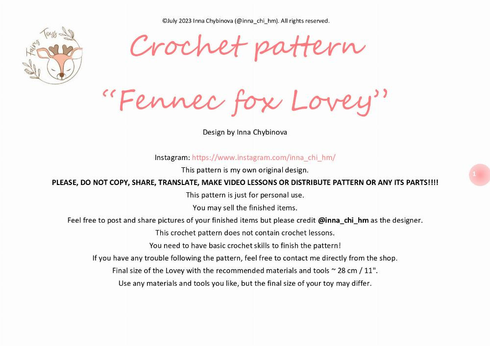 Crochet pattern “Fennec fox Lovey”