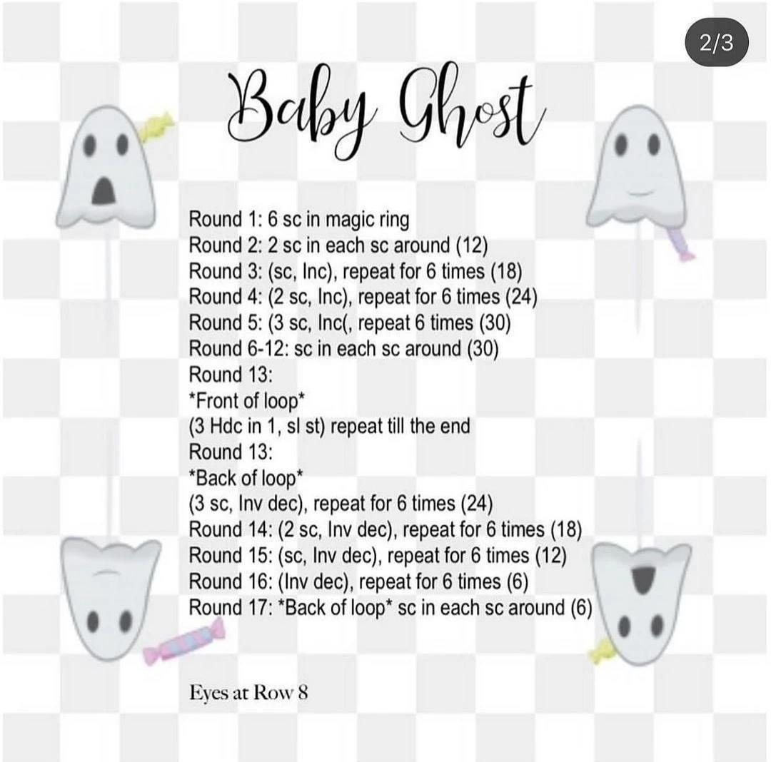 Crochet pattern for a ghost baby wearing a magic hat