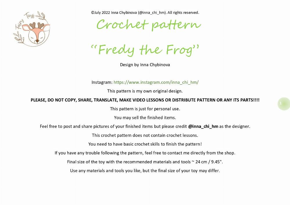 crochet pattern fredy the frog