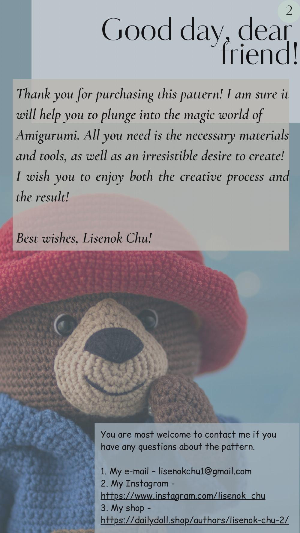 CROCHET PATTERN PADDINGTON BEAR LISENOK CHU