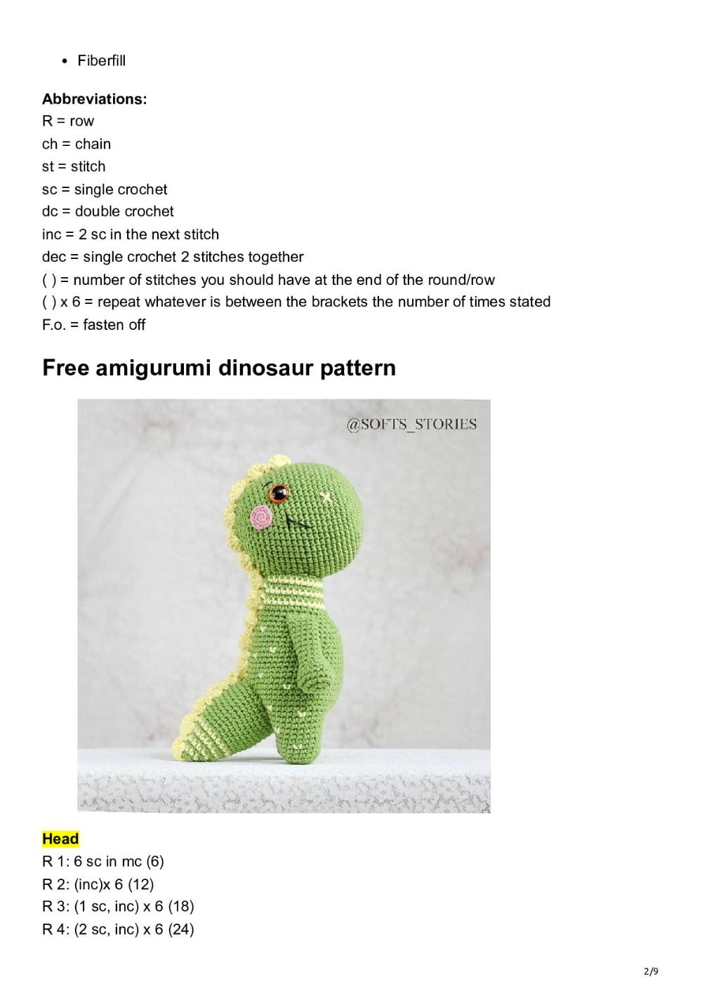 Cute crochet dinosaur free pattern Amiguroom Toys