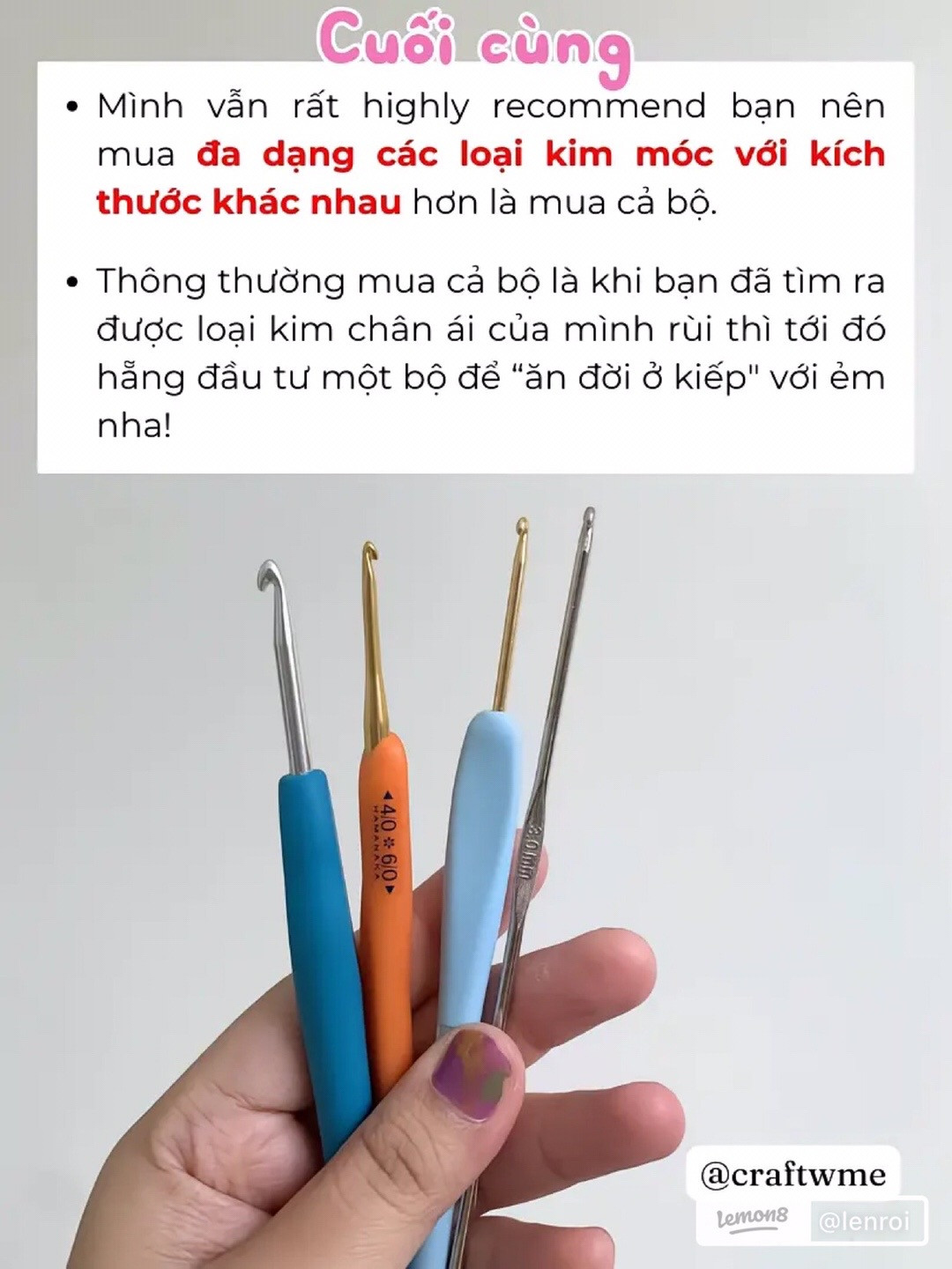 Đánh giá Các loại kim móc khác nhau danh cho người mới.