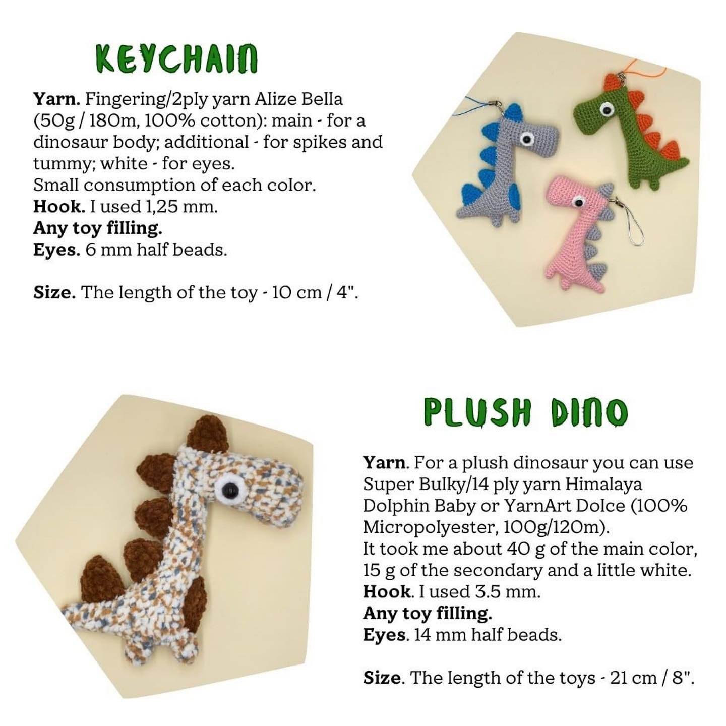 free crochet online keychain plush dino pattern