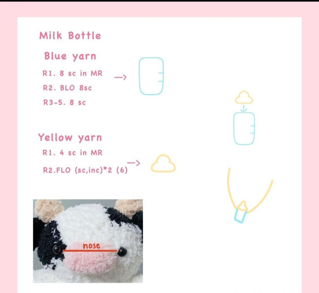 free pattern baby cow with bottle of milk