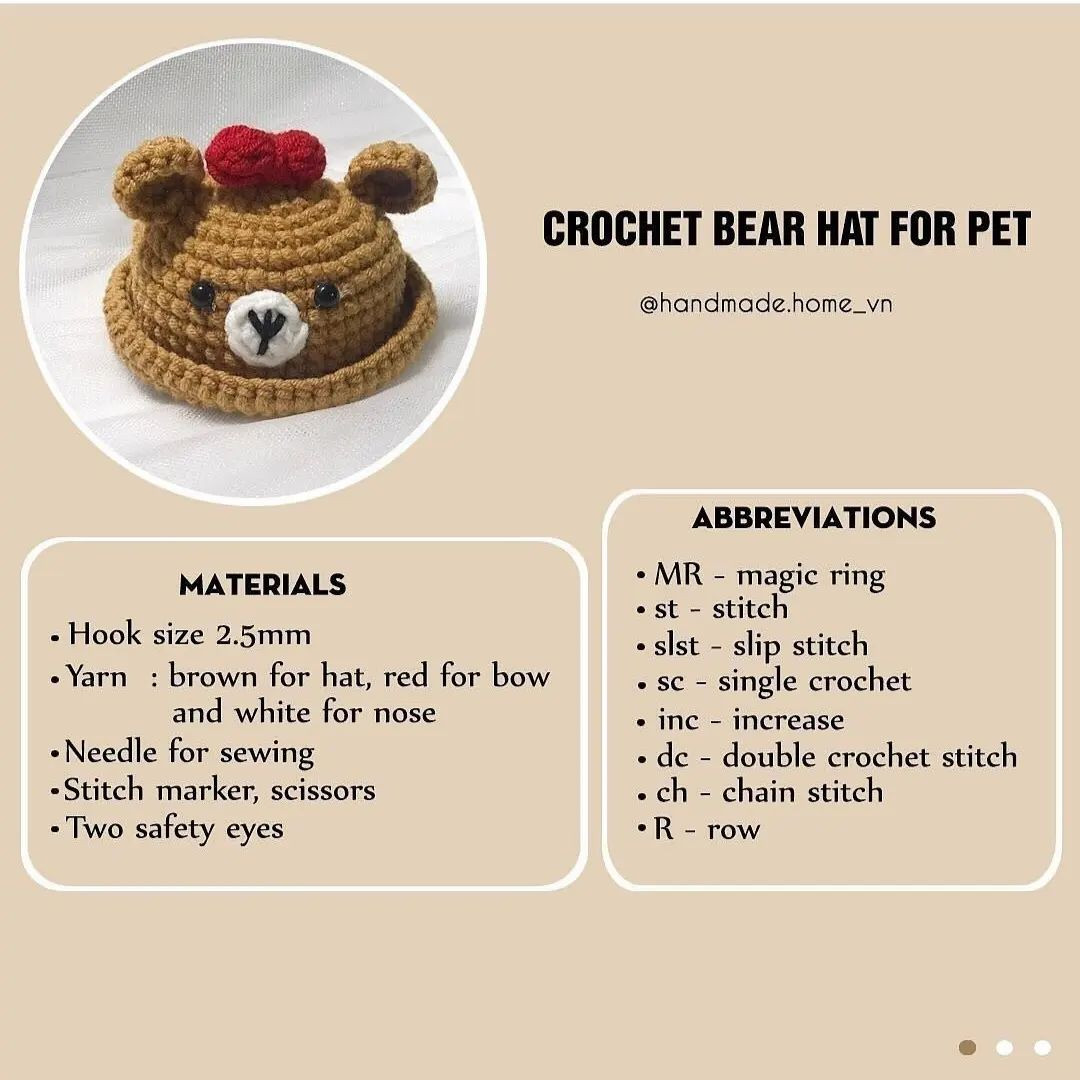 free pattern crochet bear hat for pet