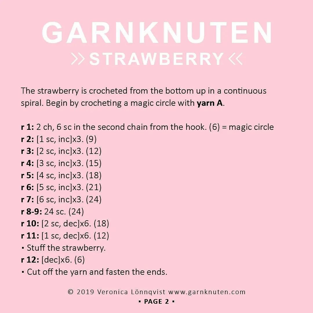 free pattern garnknuten strawberry