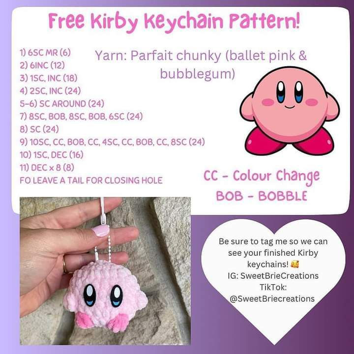 free pattern kirby keychain