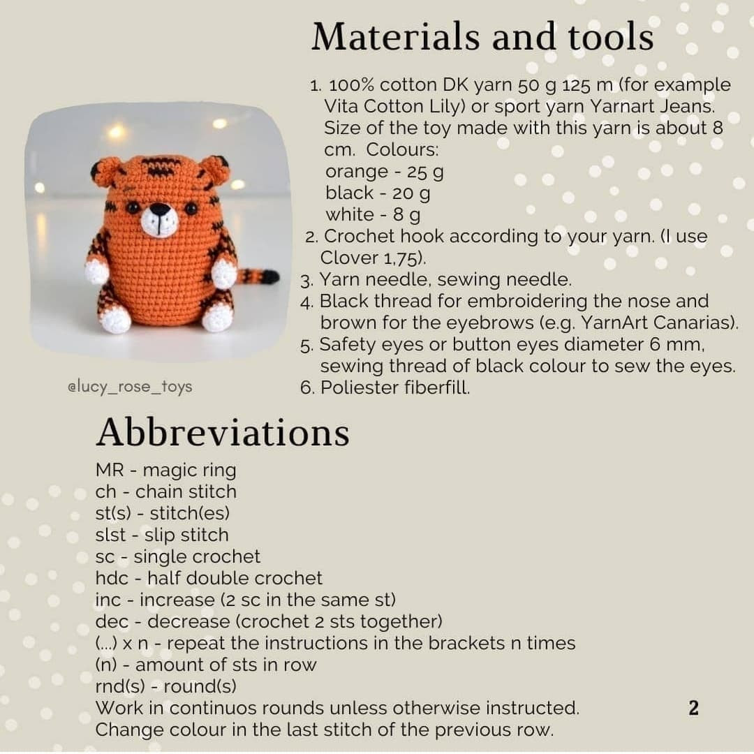 free pattern listtle tiger