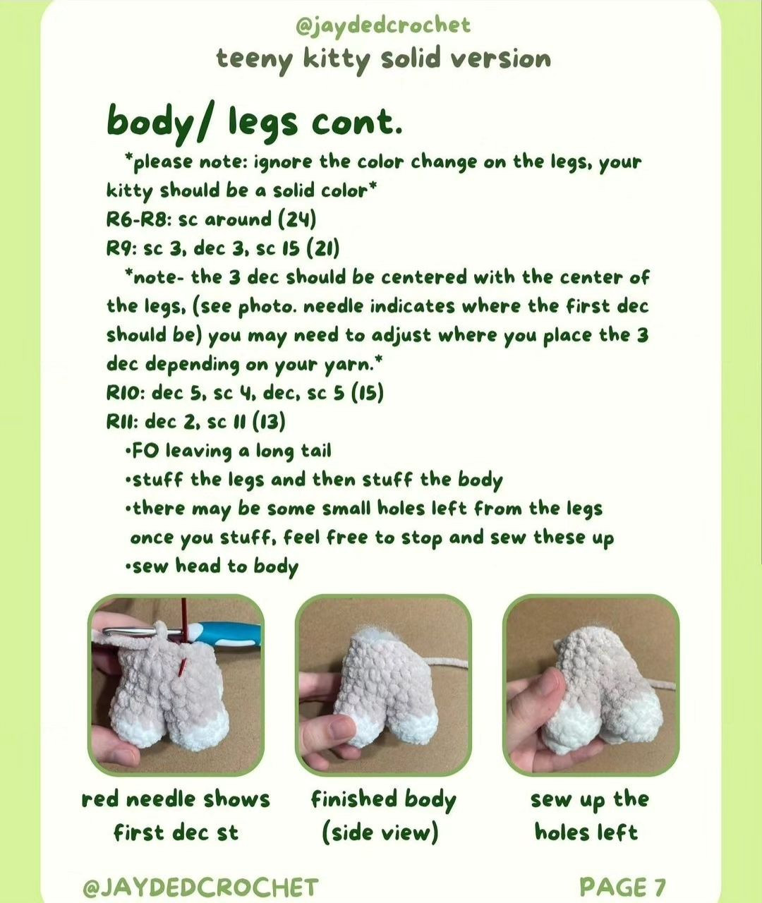 free pattern teeny kitty solid version