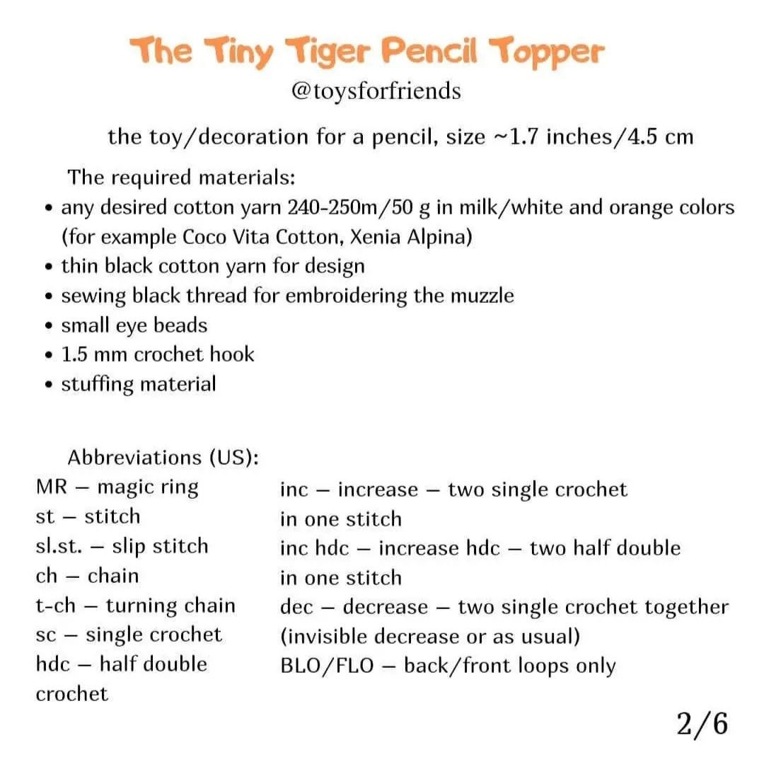 free pattern the tiny tiger pencil topper