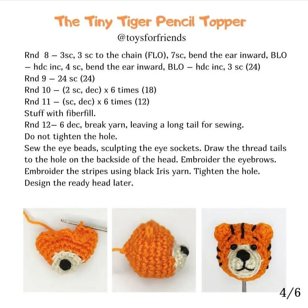 free pattern the tiny tiger pencil topper