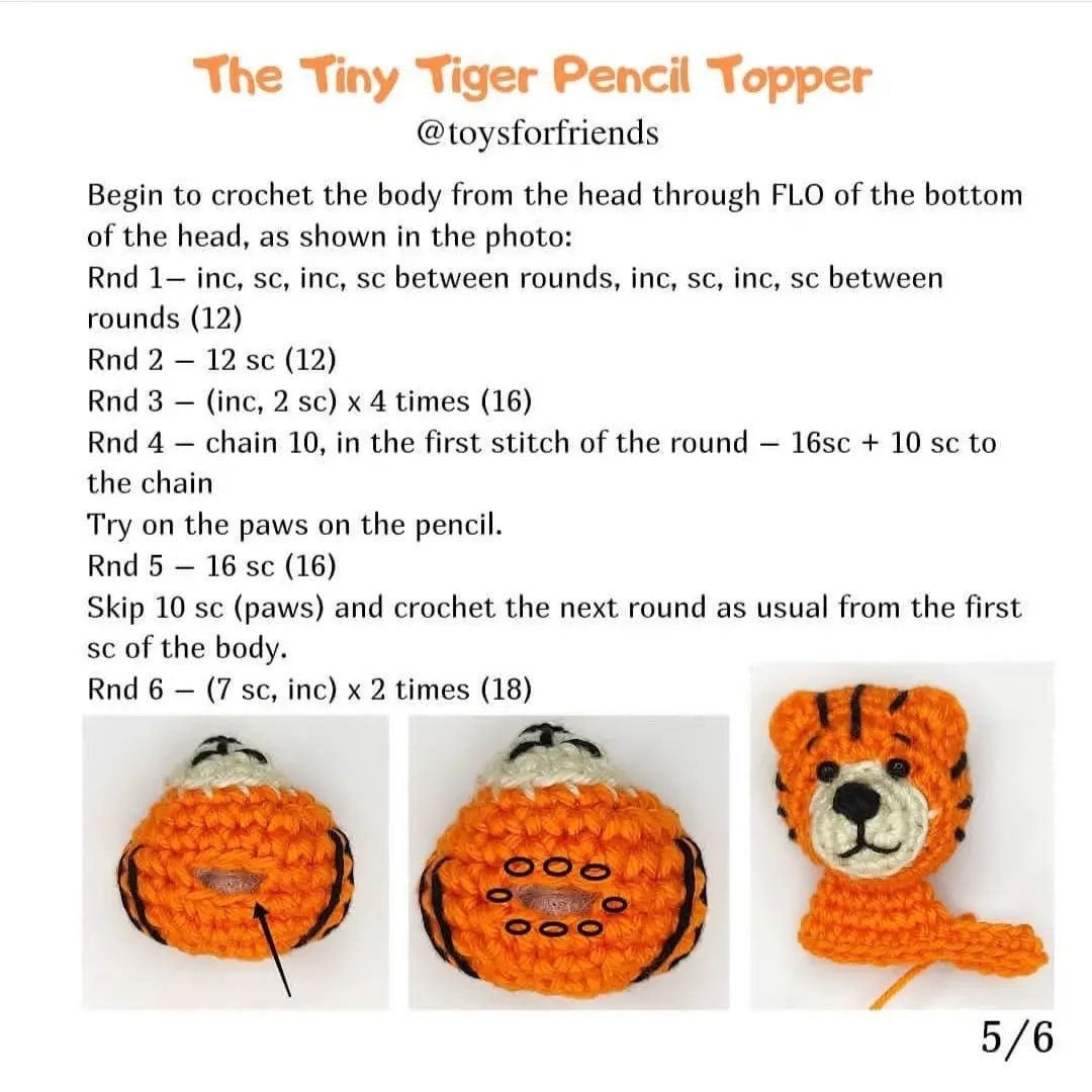 free pattern the tiny tiger pencil topper