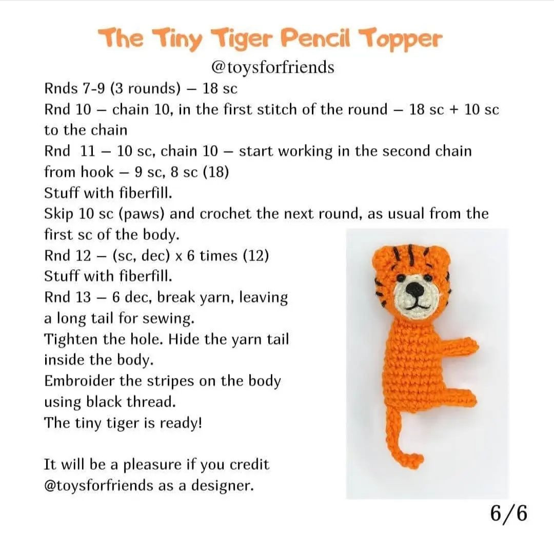 free pattern the tiny tiger pencil topper