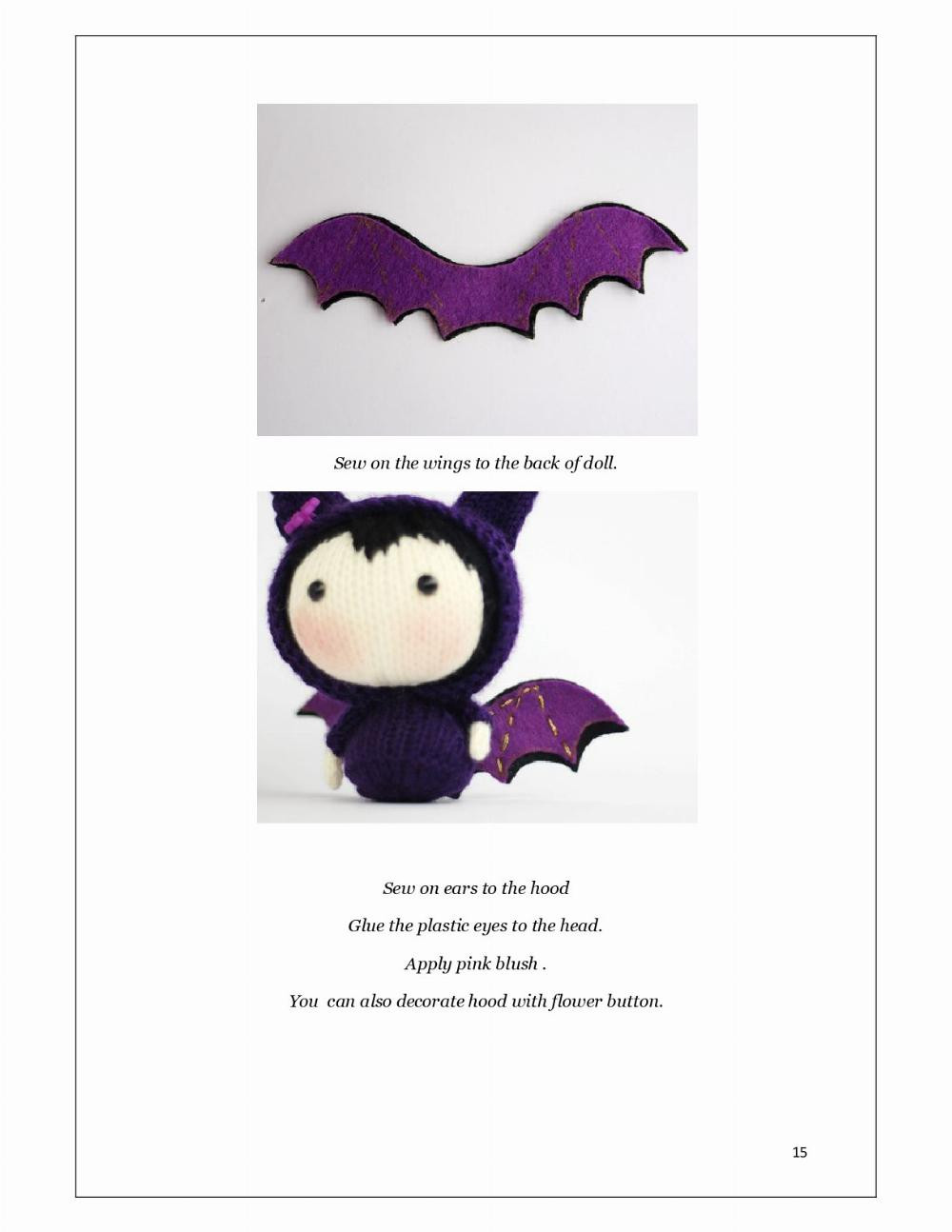 Halloween Bat Doll. Knitting pattern (knitted round)