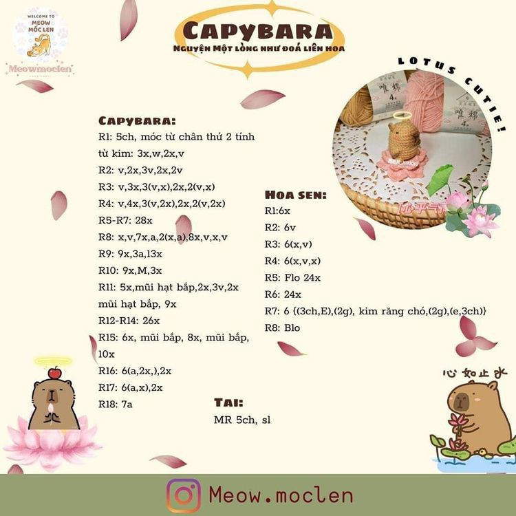 Hướng dẫn móc capybara đội mũ chuối.