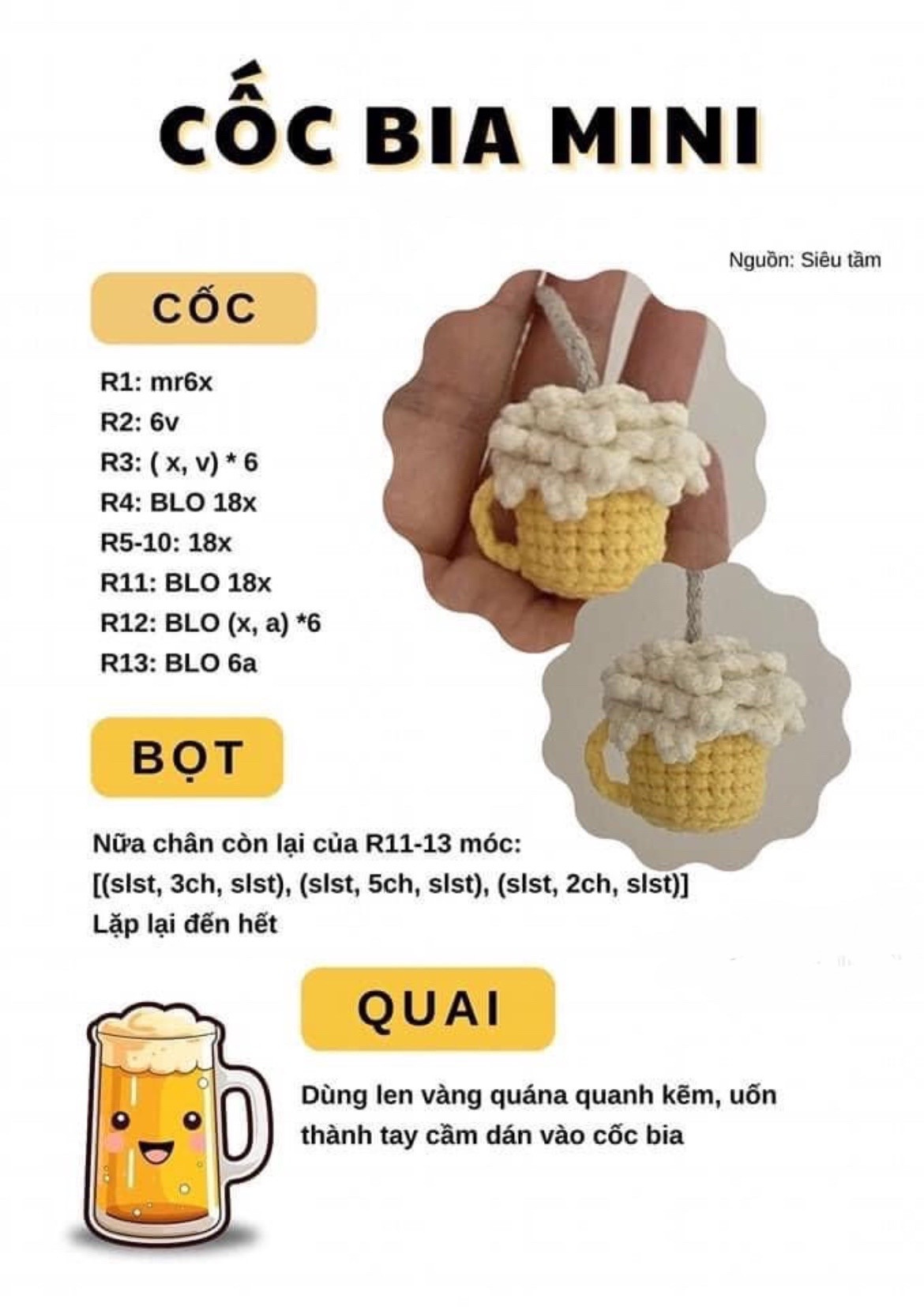 Hướng dẫn móc cốc bia mini