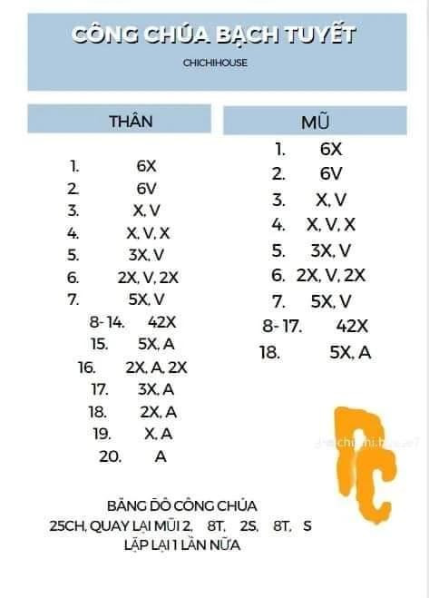 Hướng dẫn móc công chúa bạch tuyết, bánh bao đờn ông (đàn ông)