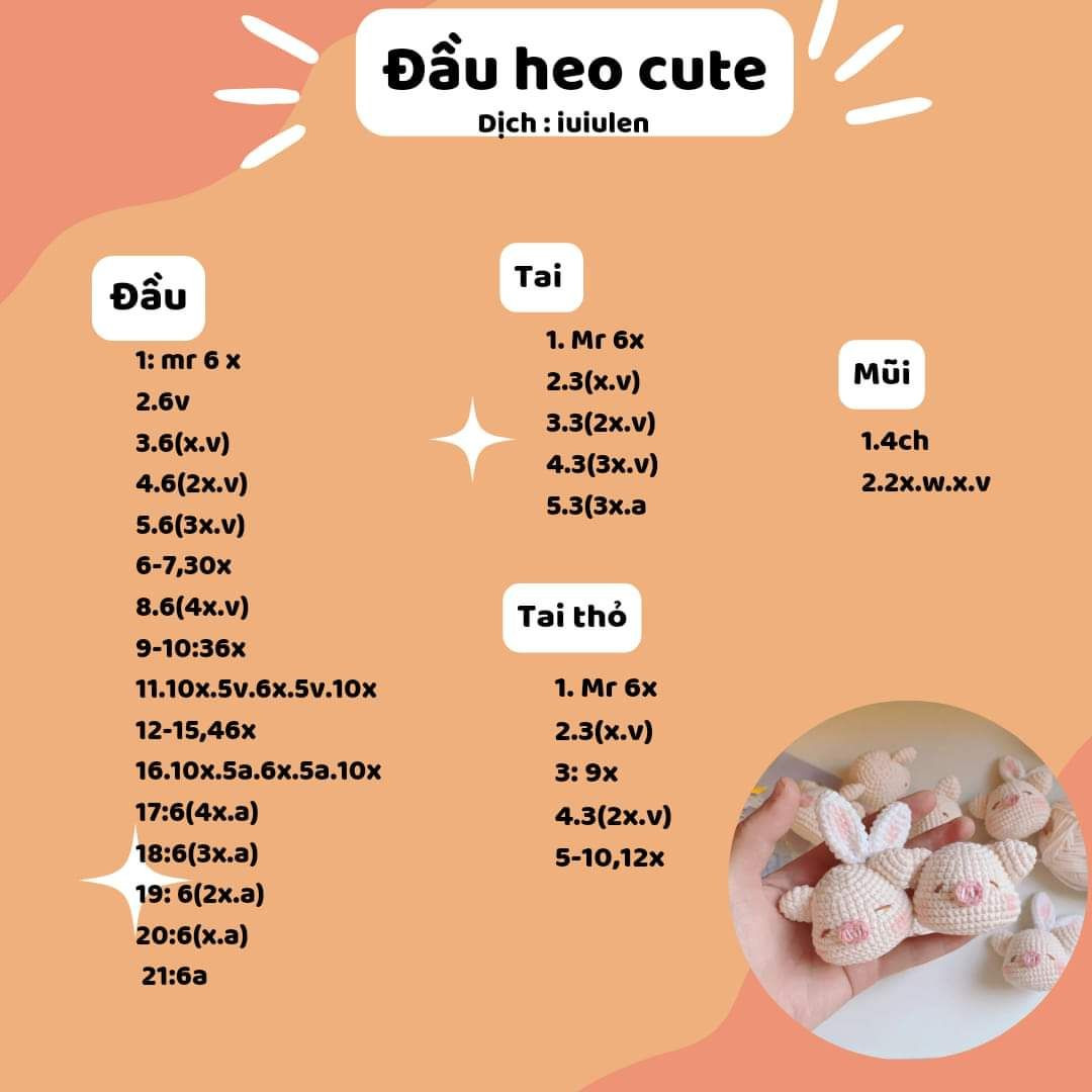 Hướng dẫn móc đầu heo cute