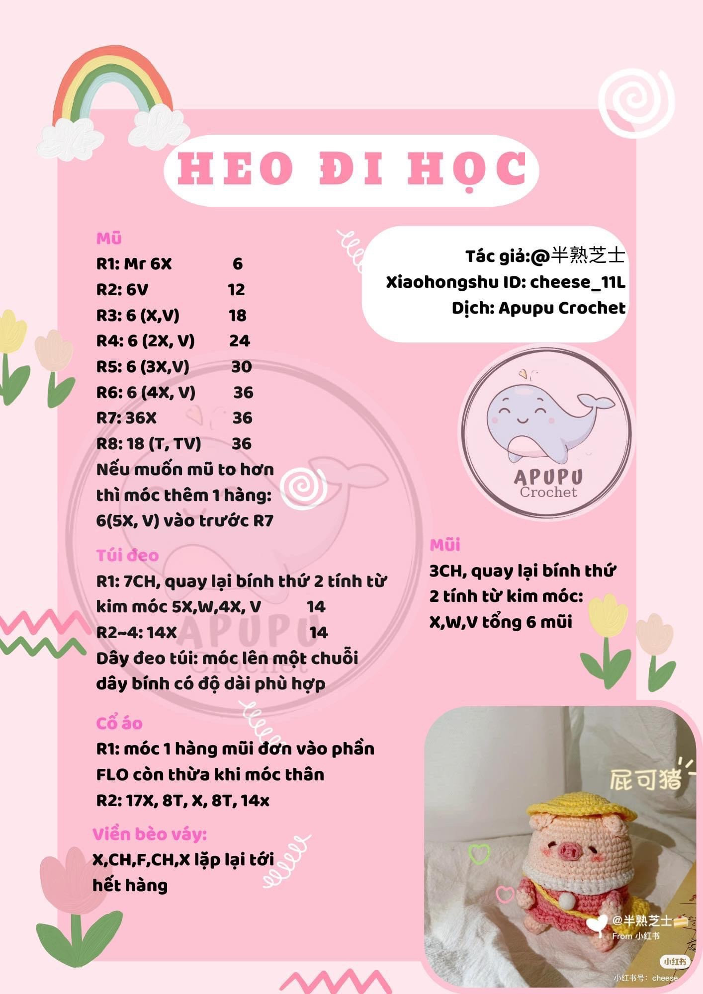 Hướng dẫn móc heo đi học