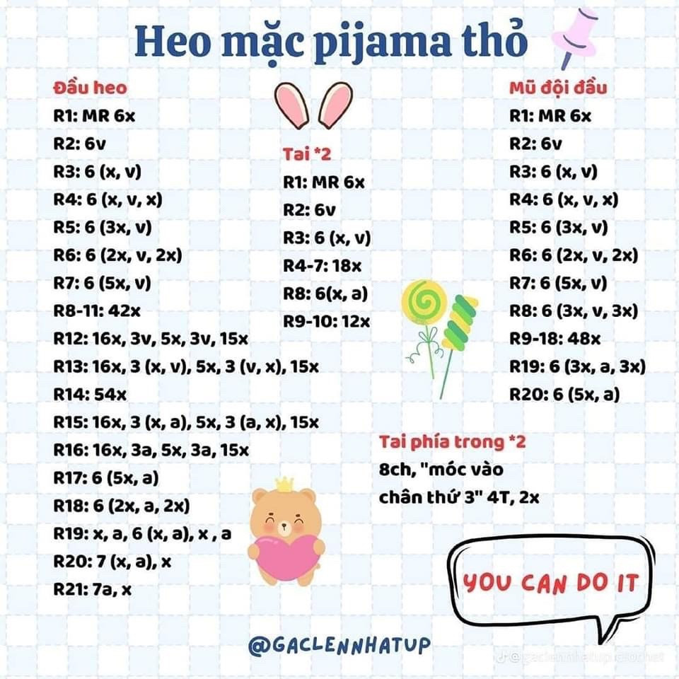 Hướng dẫn moc heo mặc pijama thỏ