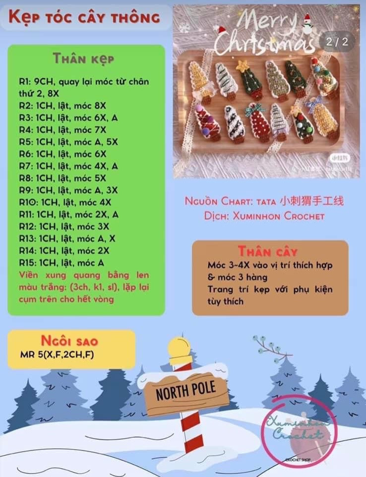 Hướng dẫn móc kẹp tóc cây thông noel