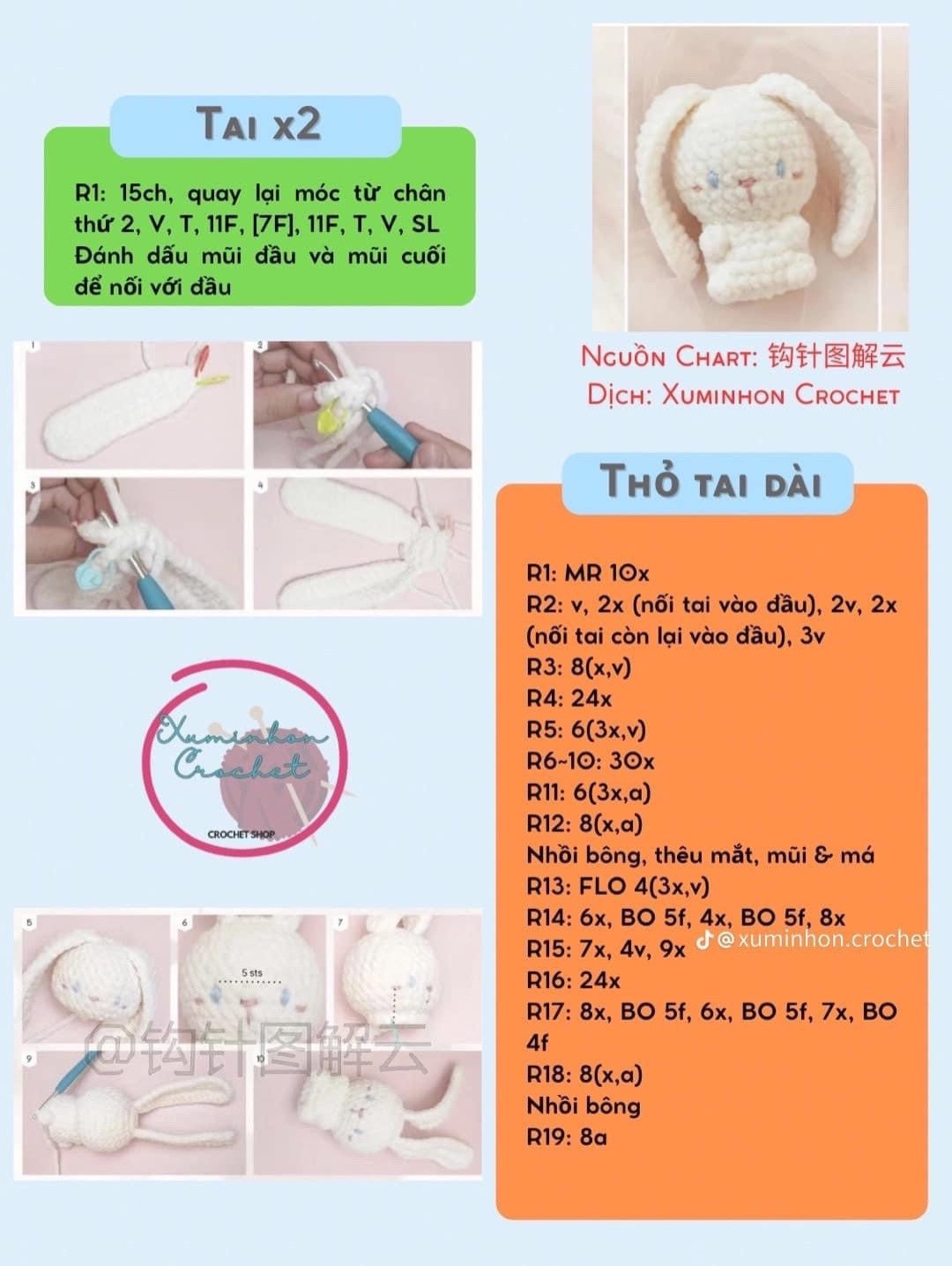 Hướng dẫn móc len Hải cẩu con, gấu trúc, thỏ tai dài, rái cá.