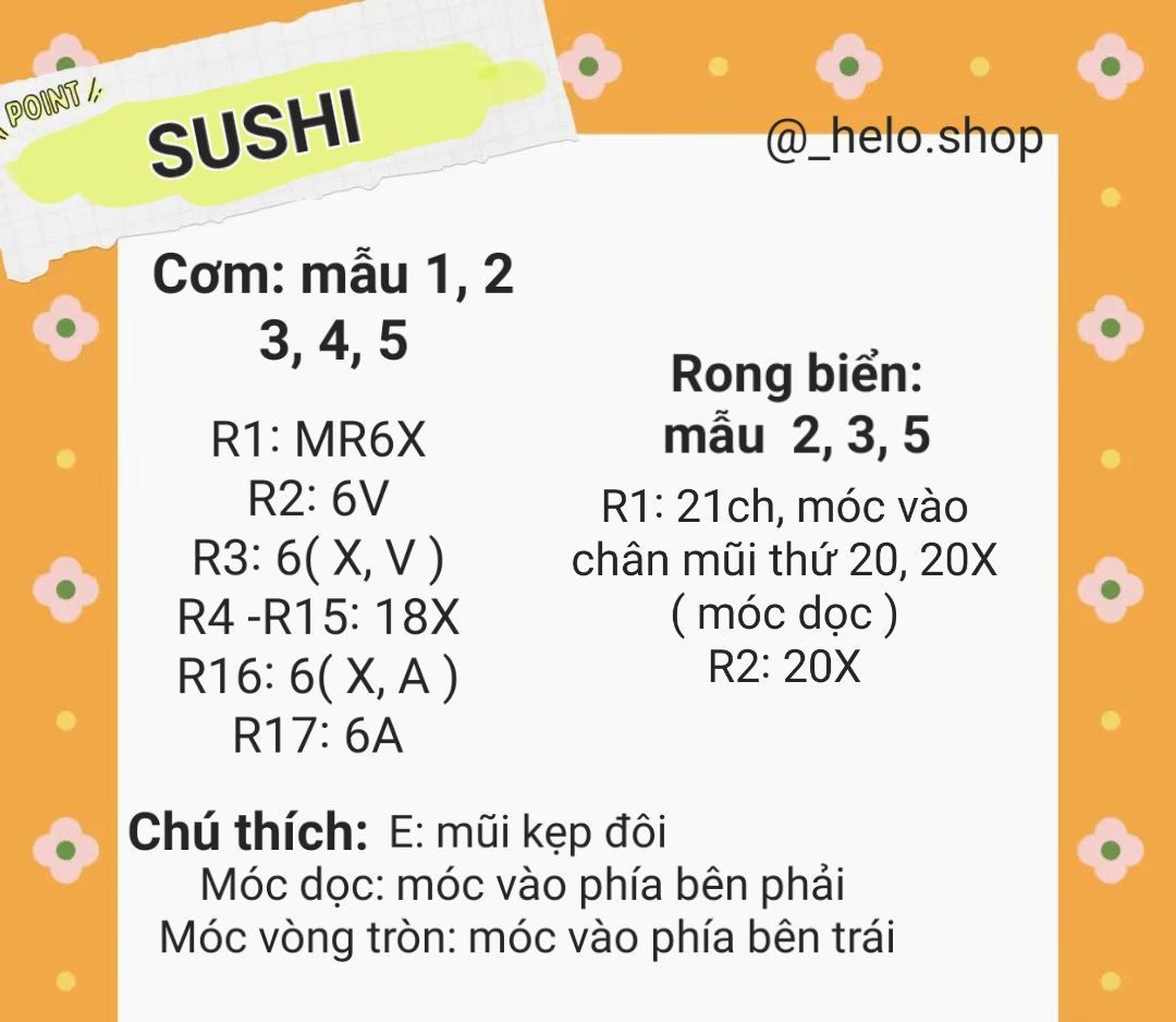 hướng dẫn móc len sushi