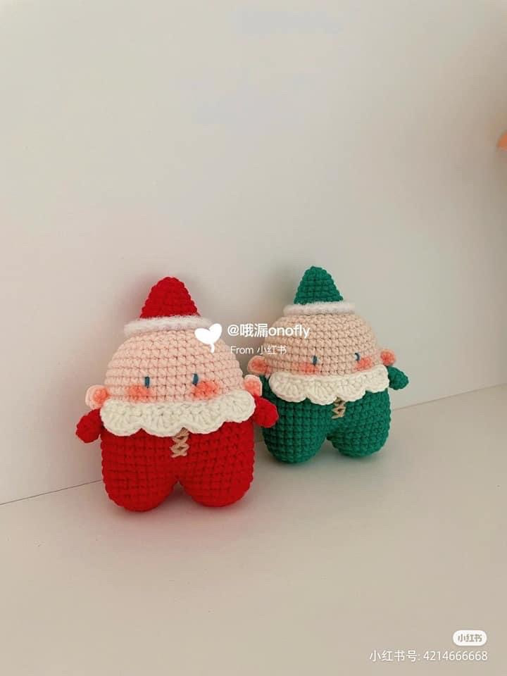 hướng dẫn móc ông già noel màu xanh màu đỏ.