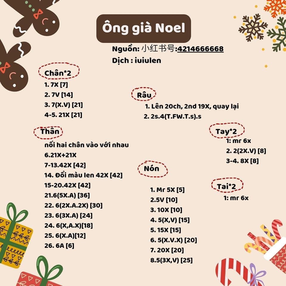 hướng dẫn móc ông già noel màu xanh màu đỏ.