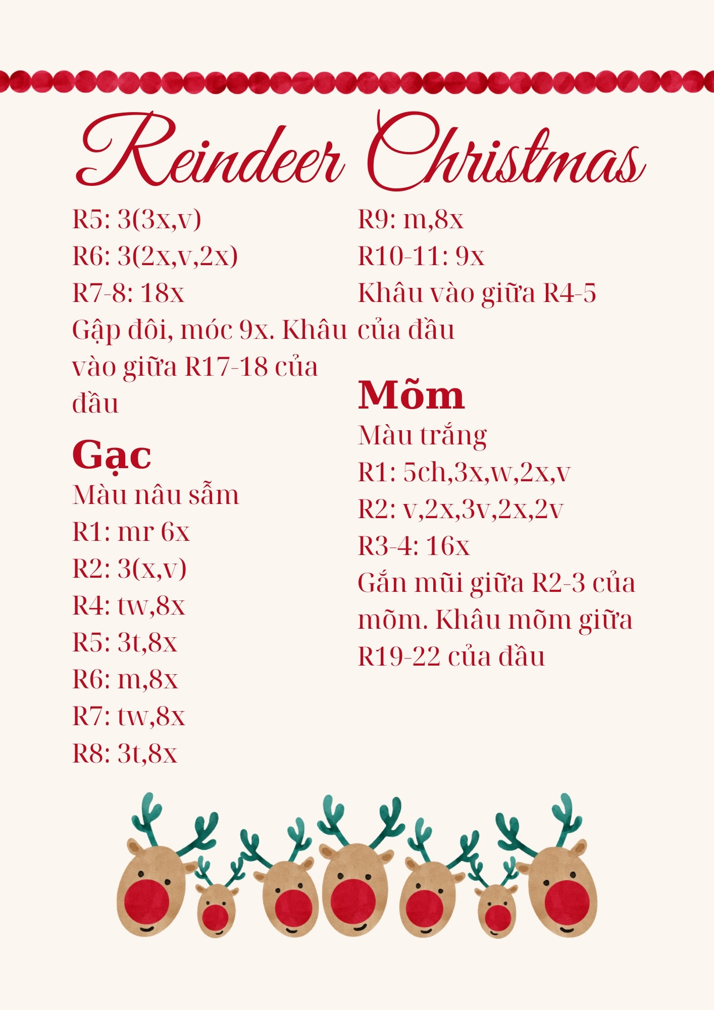 Hướng dẫn móc reindeer christmas (hươu noel)