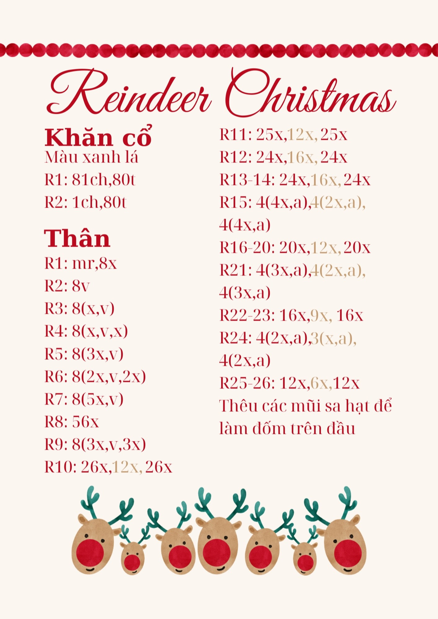 Hướng dẫn móc reindeer christmas (hươu noel)