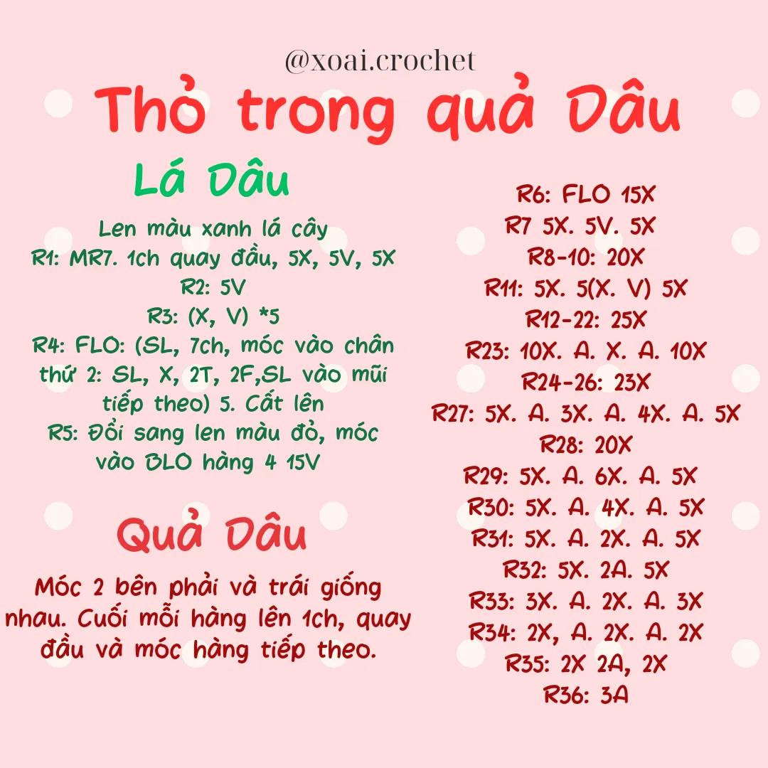 Hướng dẫn móc thỏ trong quả dâu tây