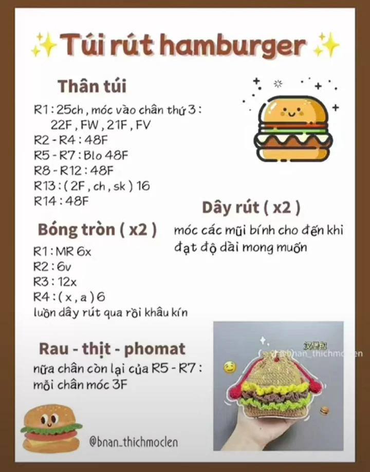 Hướng dẫn móc túi rút hamburger