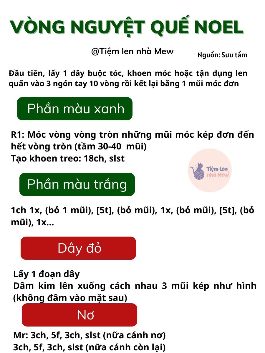 Hướng dẫn móc vòng nguyệt quế noel