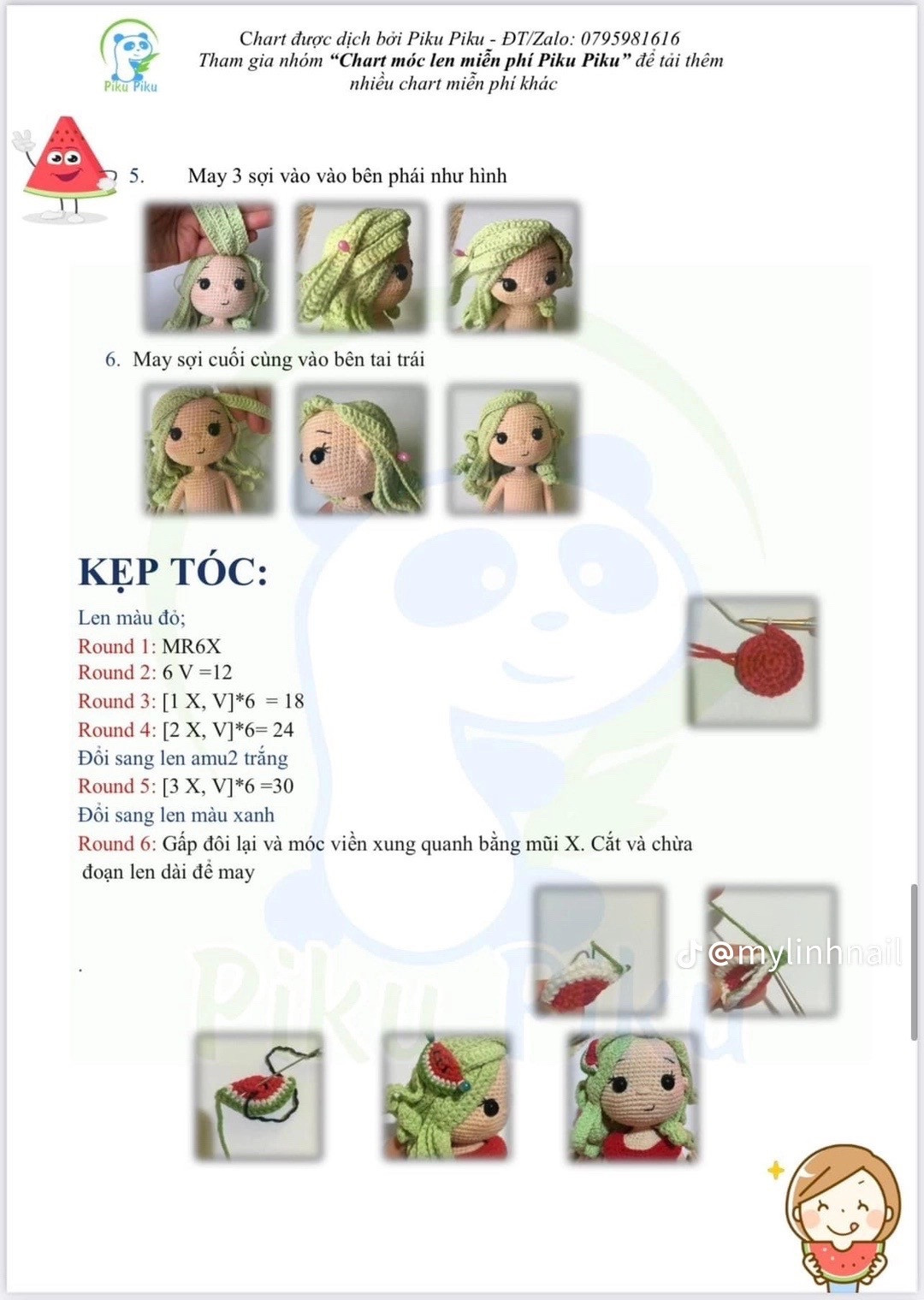 Hướng dẫn móc water melon doll TV, watermelon girl patern