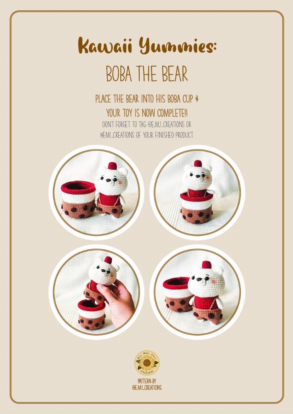 Kawaii Yummies: Boba the Bear Pattern