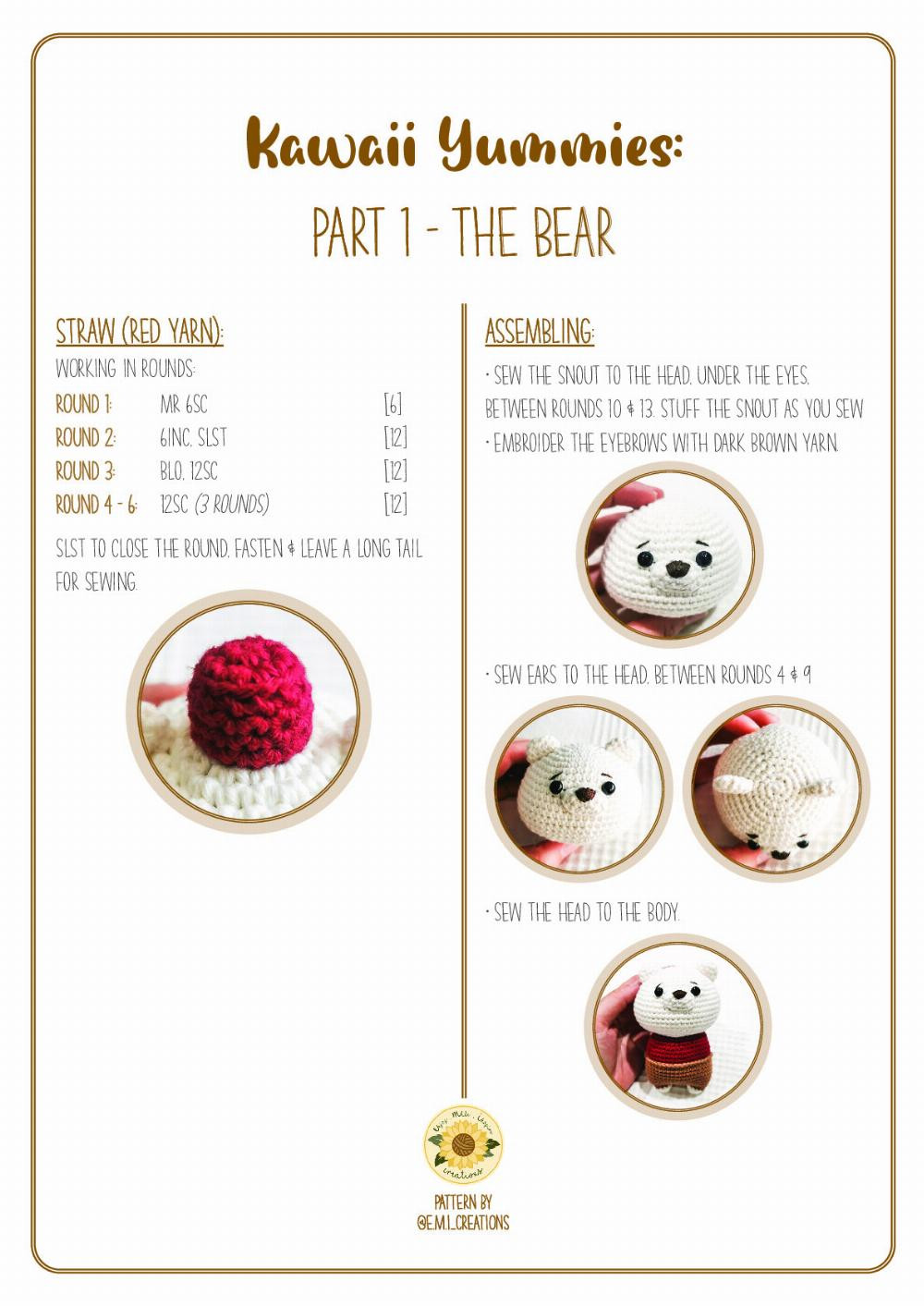 Kawaii Yummies: Boba the Bear Pattern