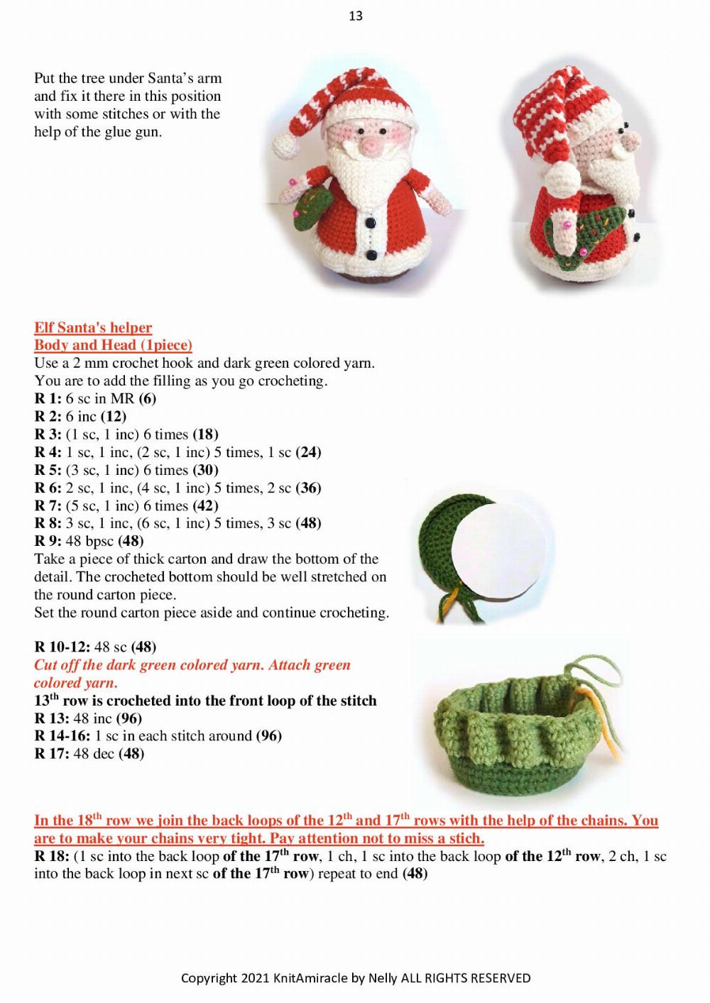 Knit a Miracle by Nelly presents Christmas Ornaments - Santa Claus, Elf Helper and Reindeer