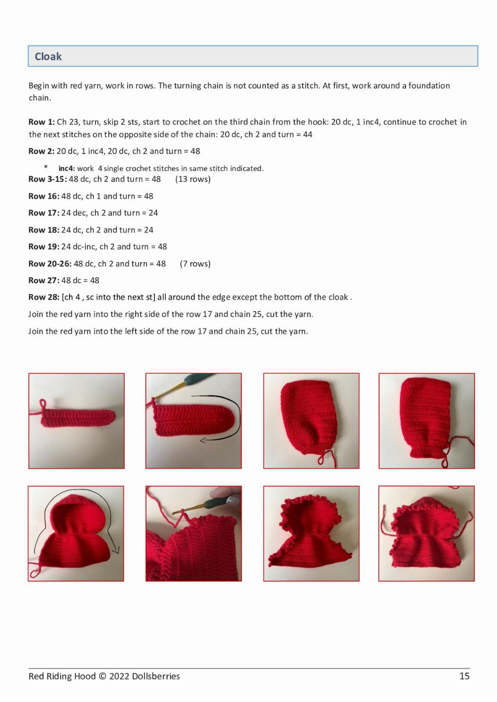 LITTLE RED RIDDING HOOD DOLL PATTERN