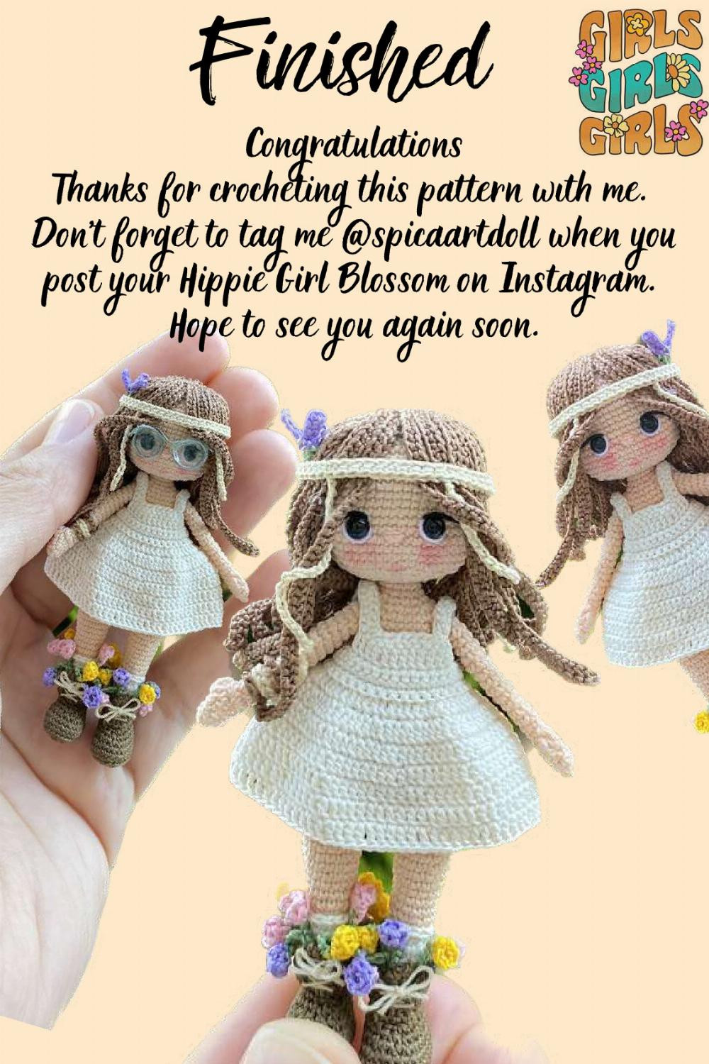 Miniature Hippie Girl Blossom English Pattern